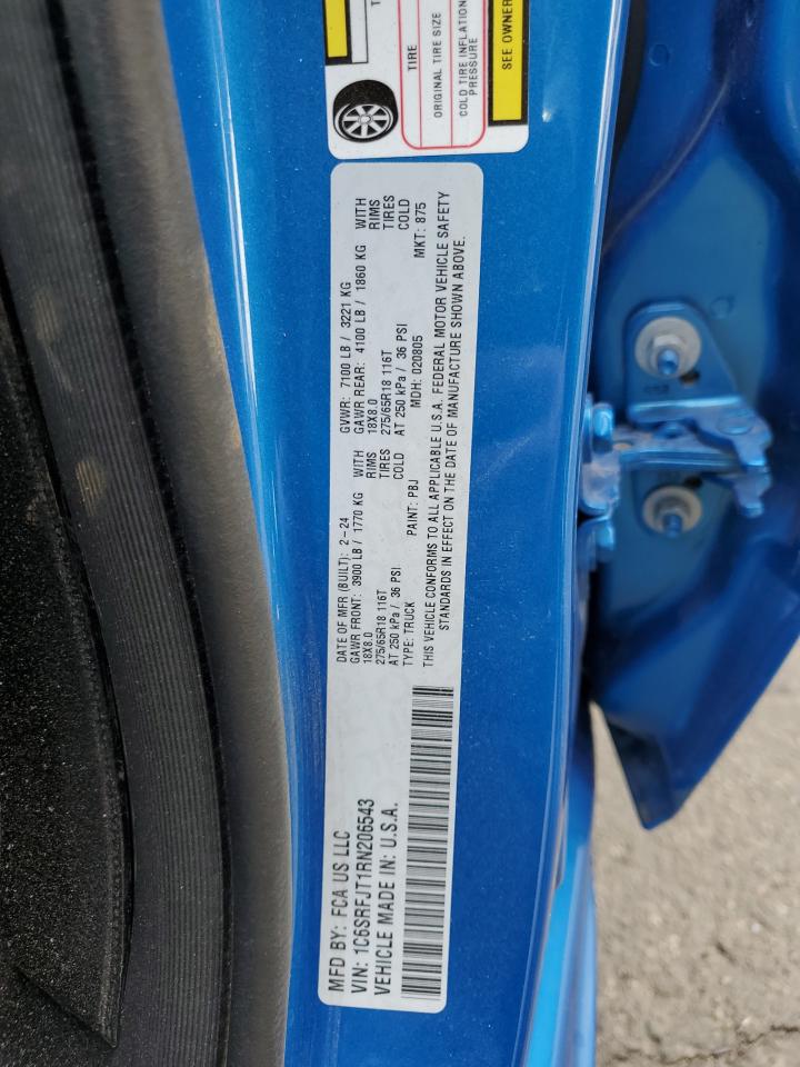 2024 RAM 1500 LARAMIE VIN:1C6SRFJT1RN206543