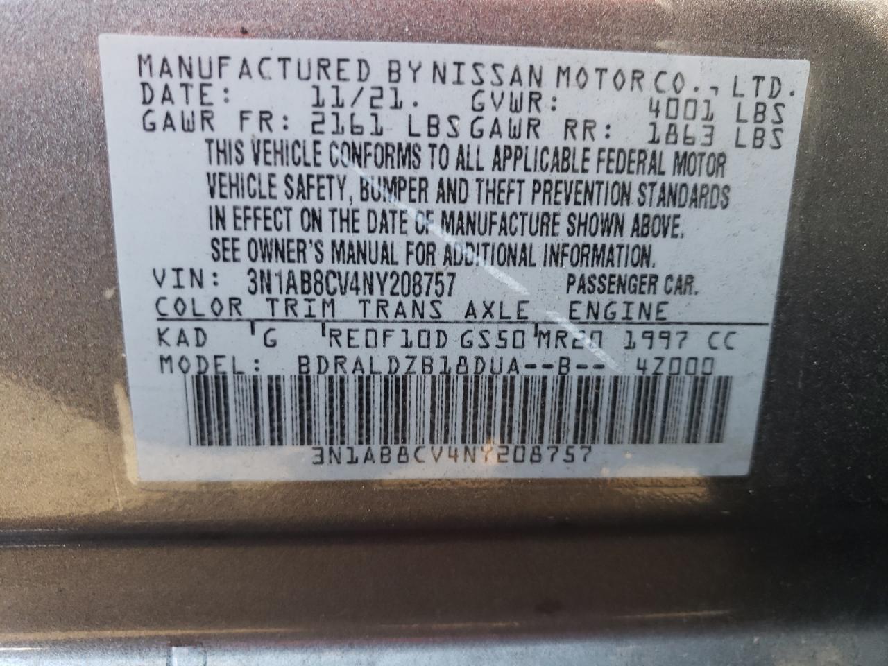 2022 NISSAN SENTRA SV VIN:3N1AB8CV4NY208757