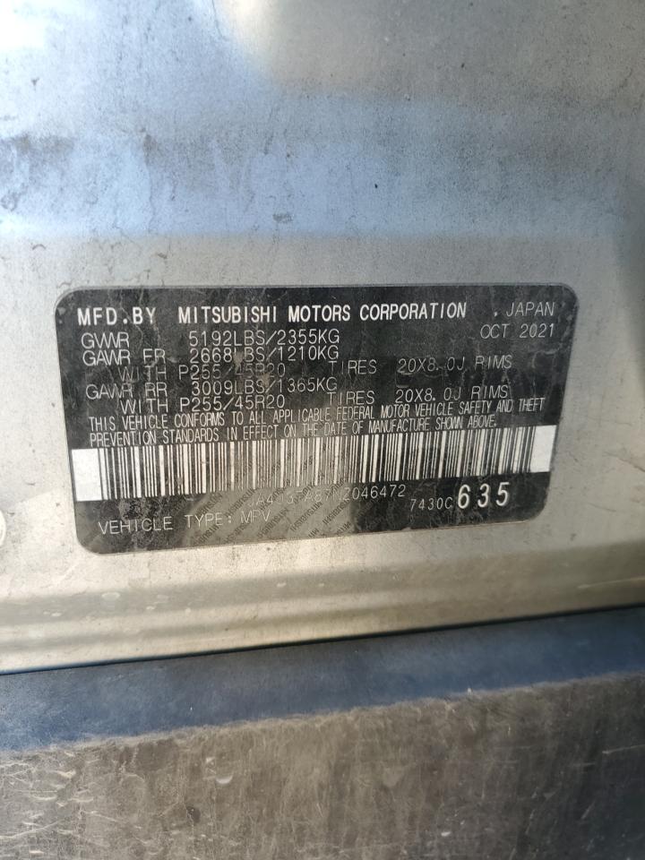 2022 MITSUBISHI OUTLANDER ES VIN:JA4J3TA87NZ046472