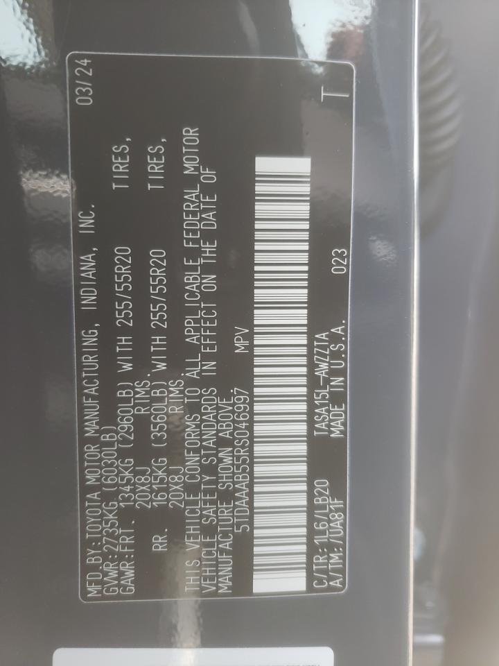 2024 TOYOTA GRAND HIGHLANDER XLE VIN:5TDAAAB55RS046997