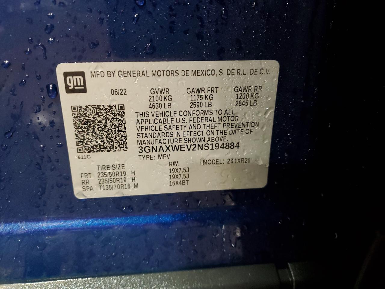 2022 CHEVROLET EQUINOX RS VIN:3GNAXWEV2NS194884