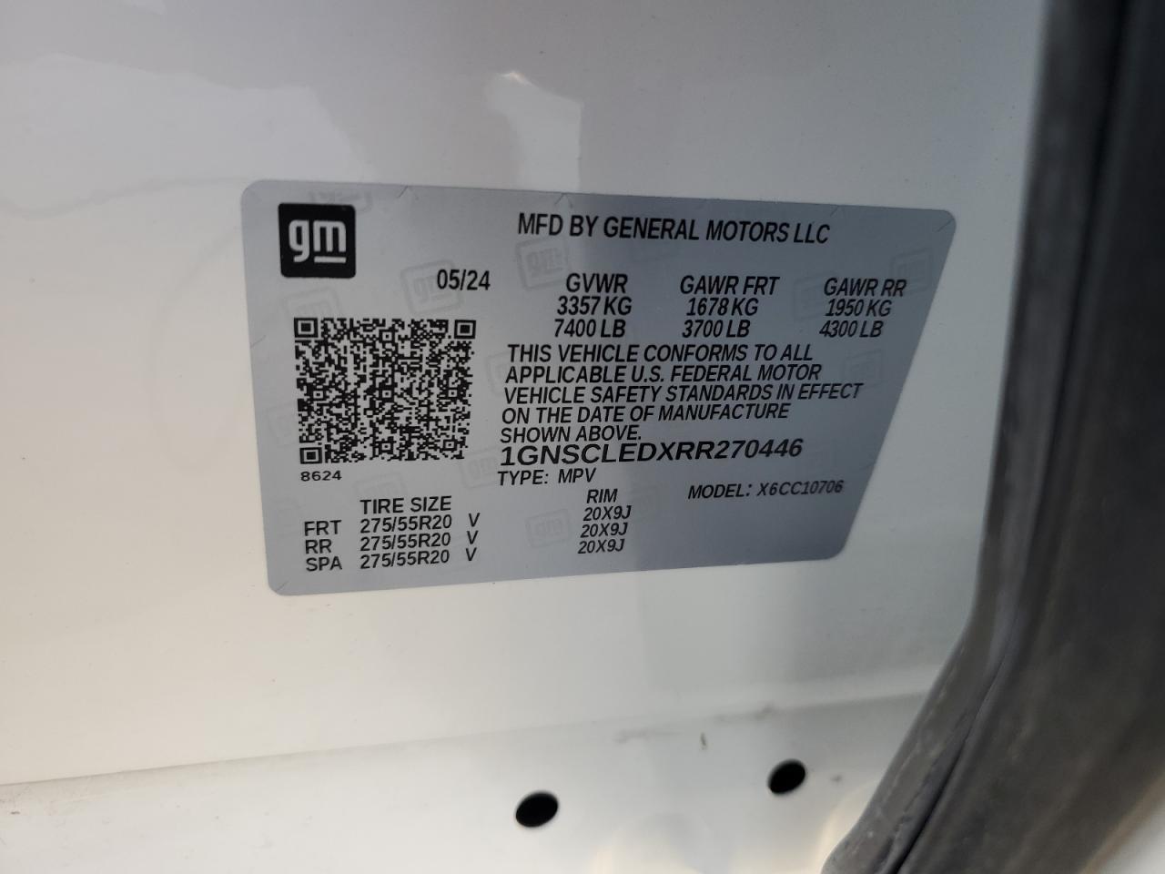 2024 CHEVROLET TAHOE C1500 VIN:1GNSCLEDXRR270446