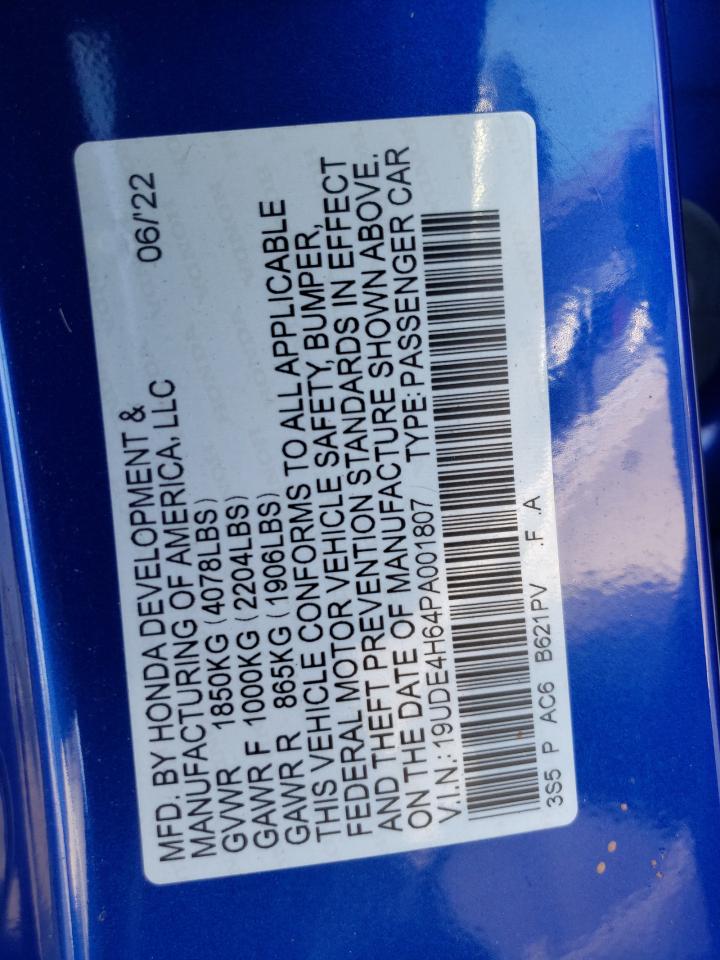 2023 ACURA INTEGRA A-SPEC TECH VIN:19UDE4H64PA001807