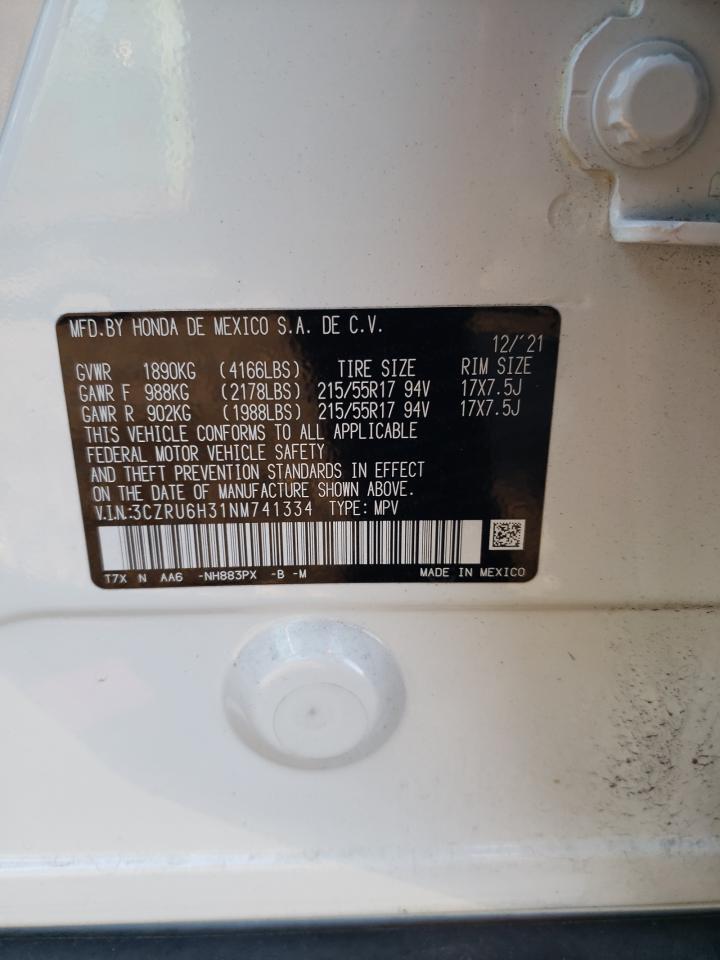 2022 HONDA HR-V LX VIN:3CZRU6H31NM741334