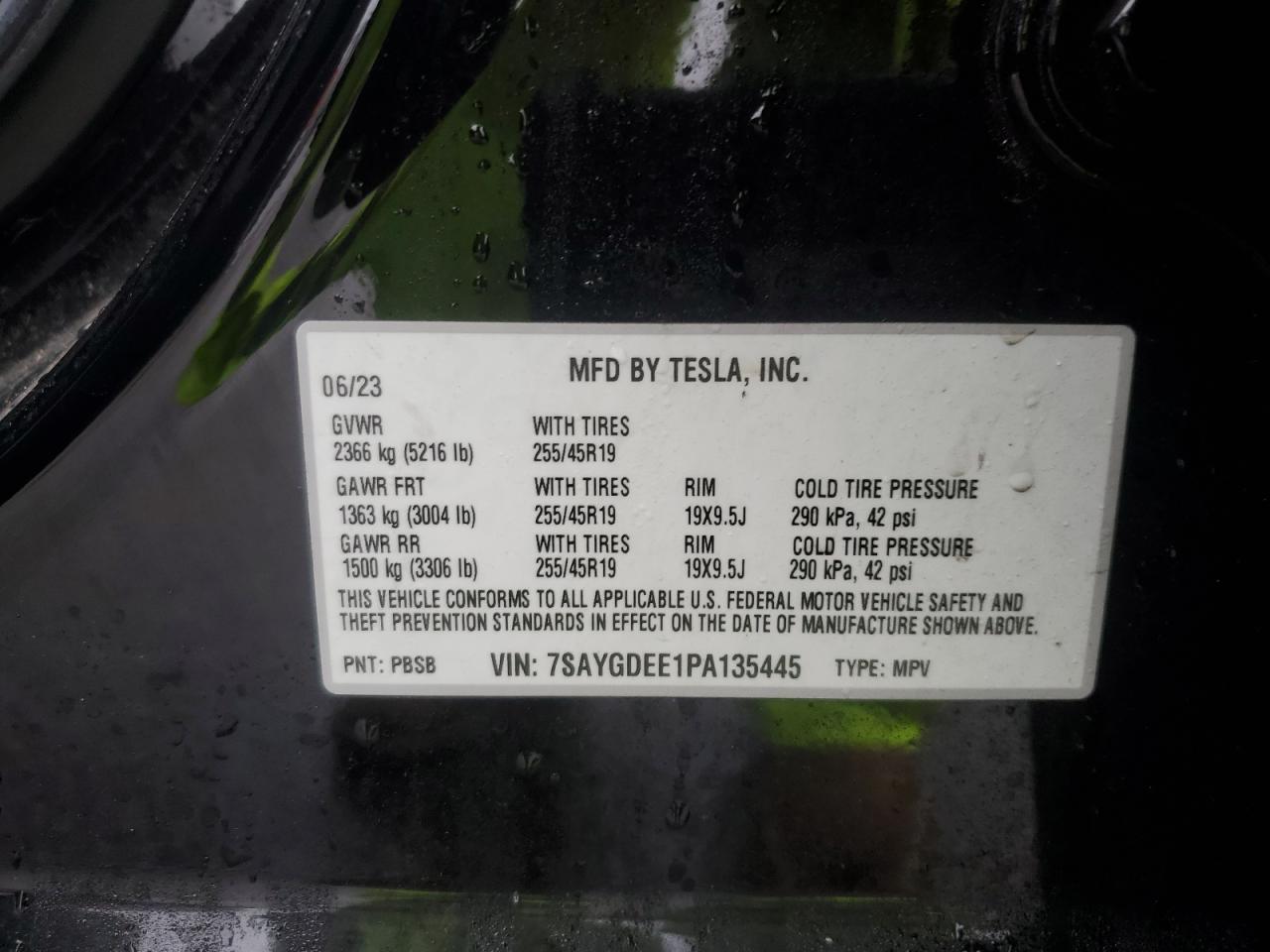 2023 TESLA MODEL Y  VIN:7SAYGDEE1PA135445