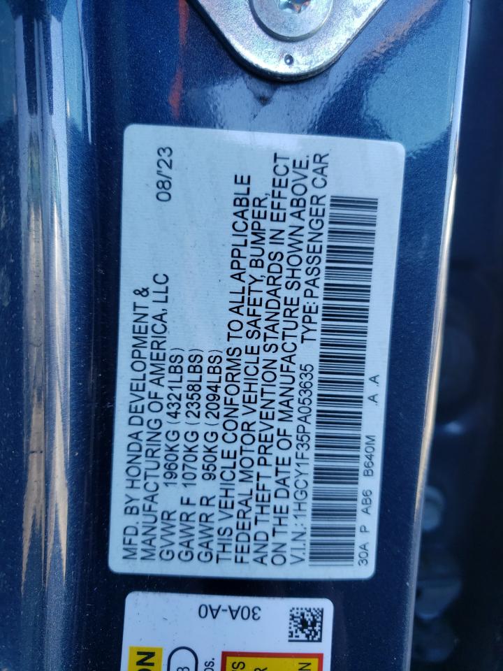 2023 HONDA ACCORD EX VIN:1HGCY1F35PA053635