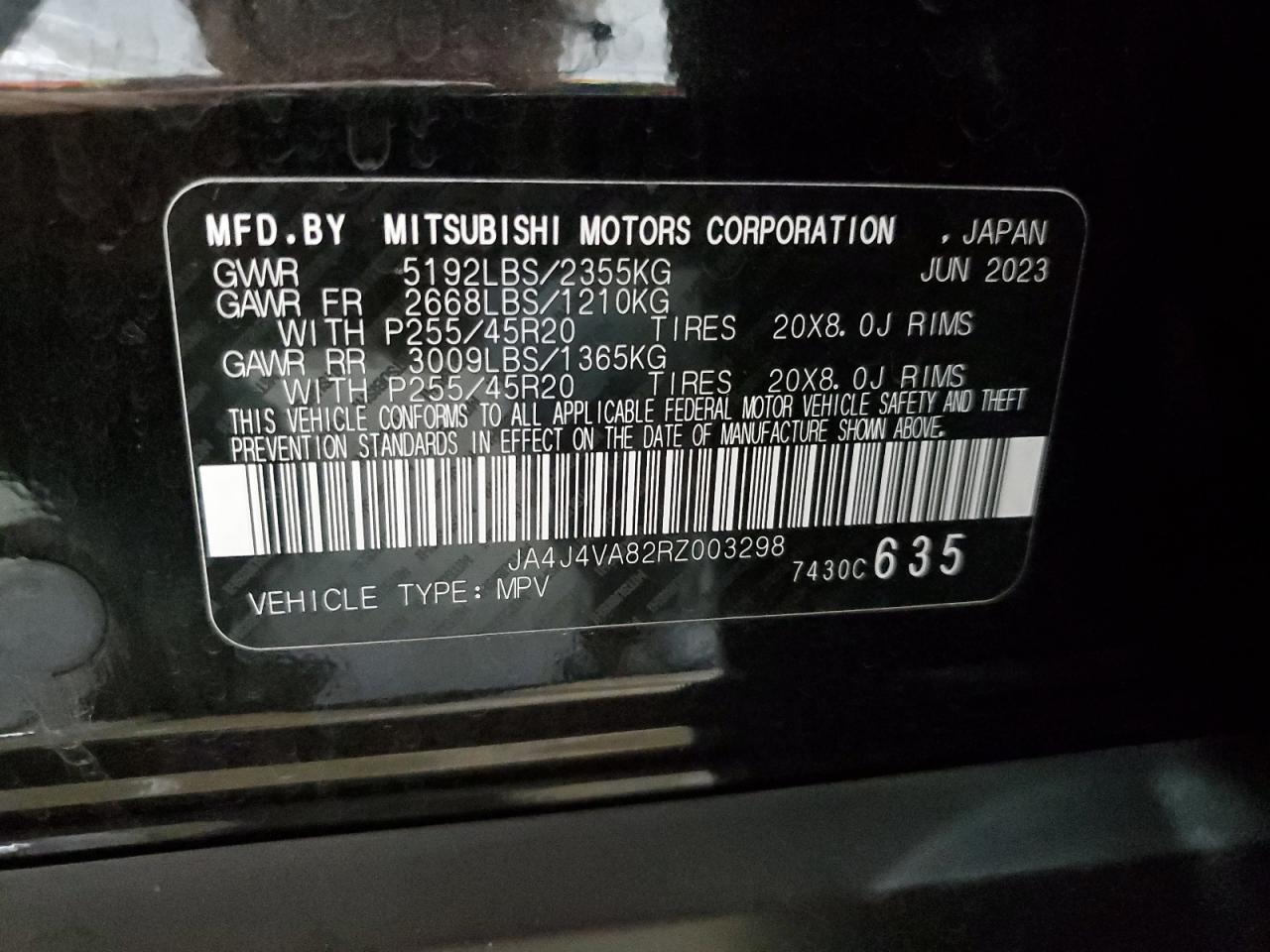 2024 MITSUBISHI OUTLANDER SE VIN:JA4J4VA82RZ003298