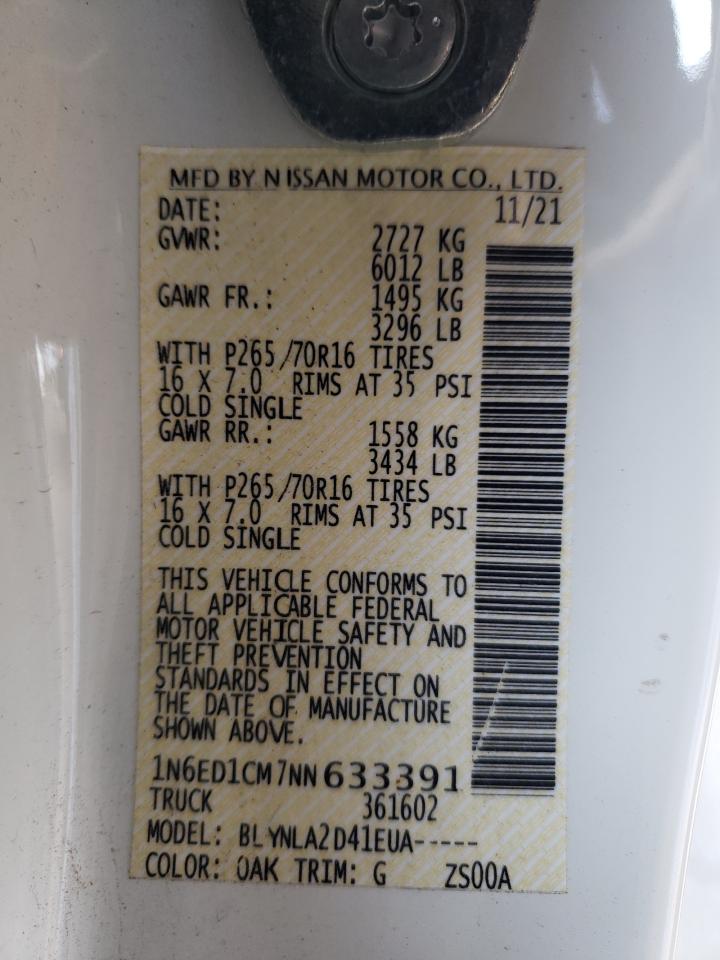 2022 NISSAN FRONTIER S VIN:1N6ED1CM7NN633391