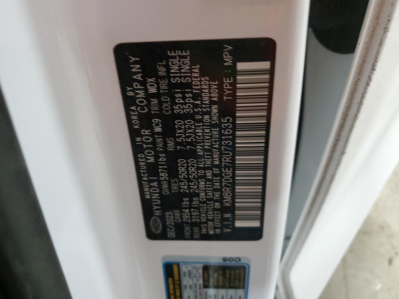 2024 HYUNDAI PALISADE CALLIGRAPHY VIN:KM8R7DGE7RU731635