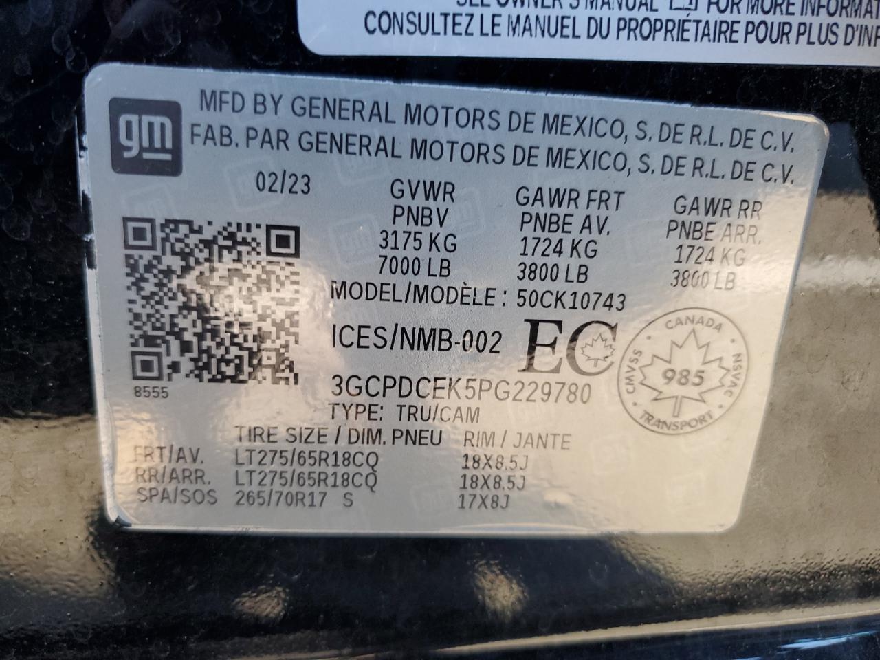 2023 CHEVROLET SILVERADO K1500 TRAIL BOSS CUSTOM VIN:3GCPDCEK5PG229780