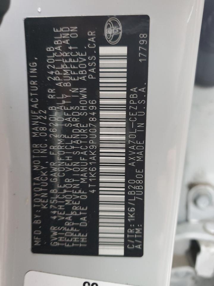 2023 TOYOTA CAMRY XSE VIN:4T1K61AK9PU078496