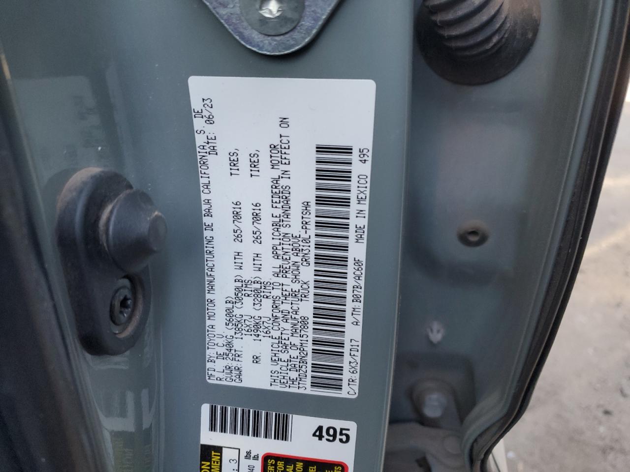 2023 TOYOTA TACOMA DOUBLE CAB VIN:2HGFB2F51EH542151