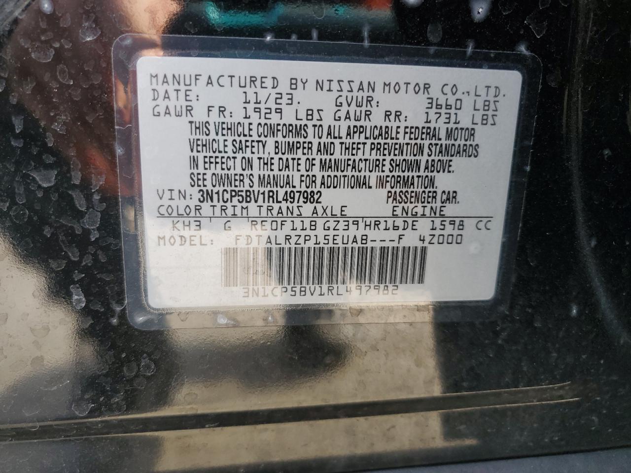 2024 NISSAN KICKS S VIN:3N1CP5BV1RL497982