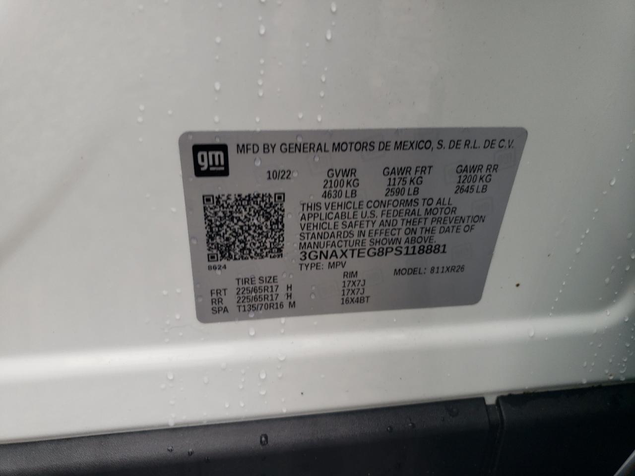 2023 CHEVROLET EQUINOX LT VIN:3GNAXTEG8PS118881