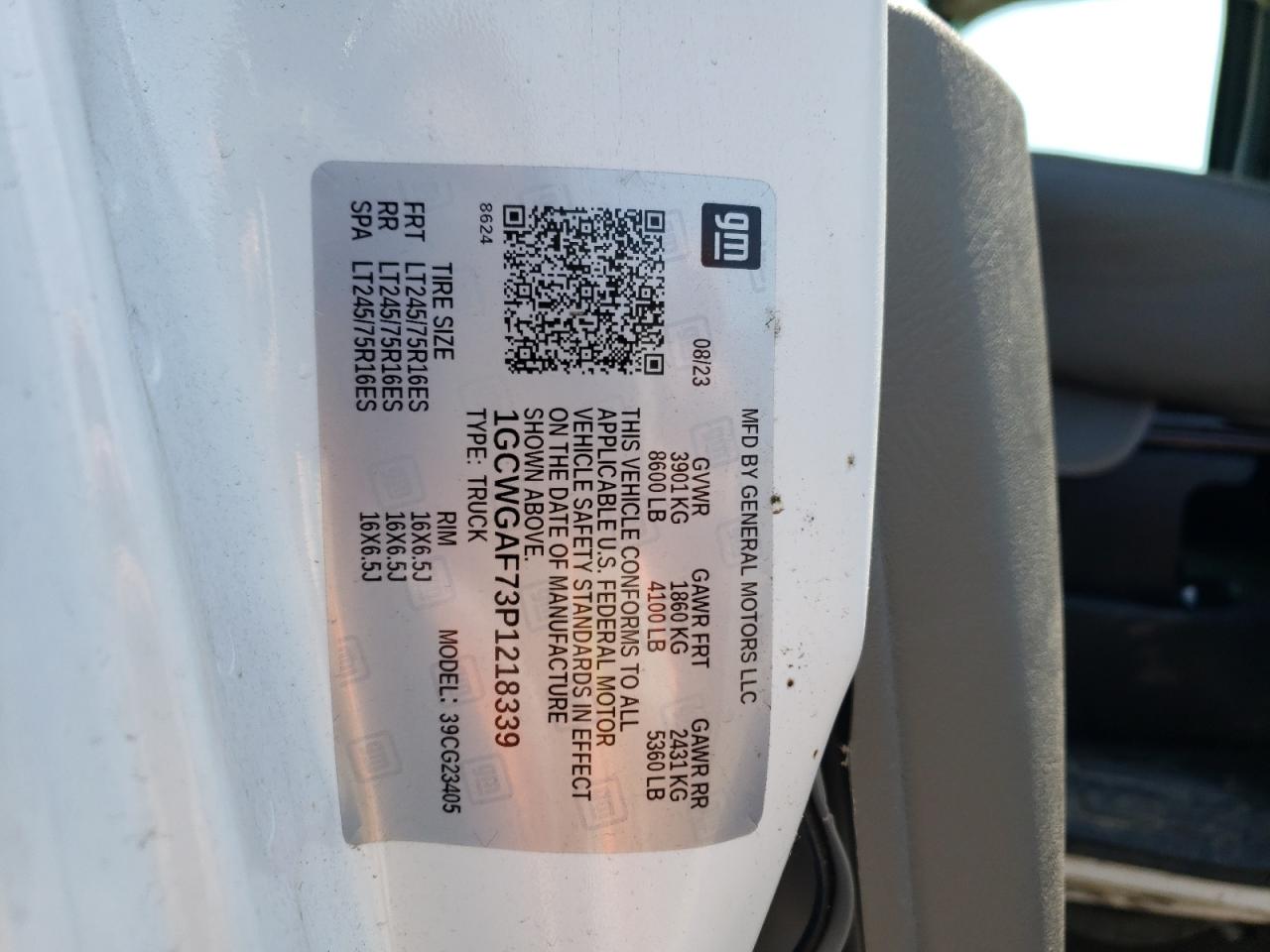 2023 CHEVROLET EXPRESS G2500  VIN:1GCWGAF73P1218339