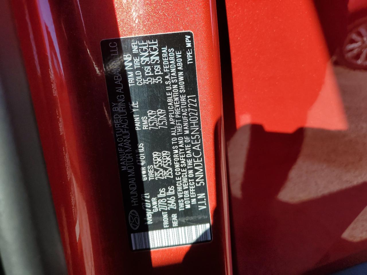 2022 HYUNDAI TUCSON LIMITED VIN:5NMJECAE5NH027221