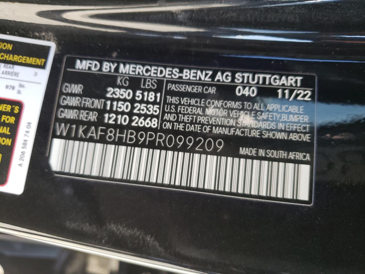 2023 MERCEDES-BENZ C 43 AMG VIN:W1KAF8HB9PR099209