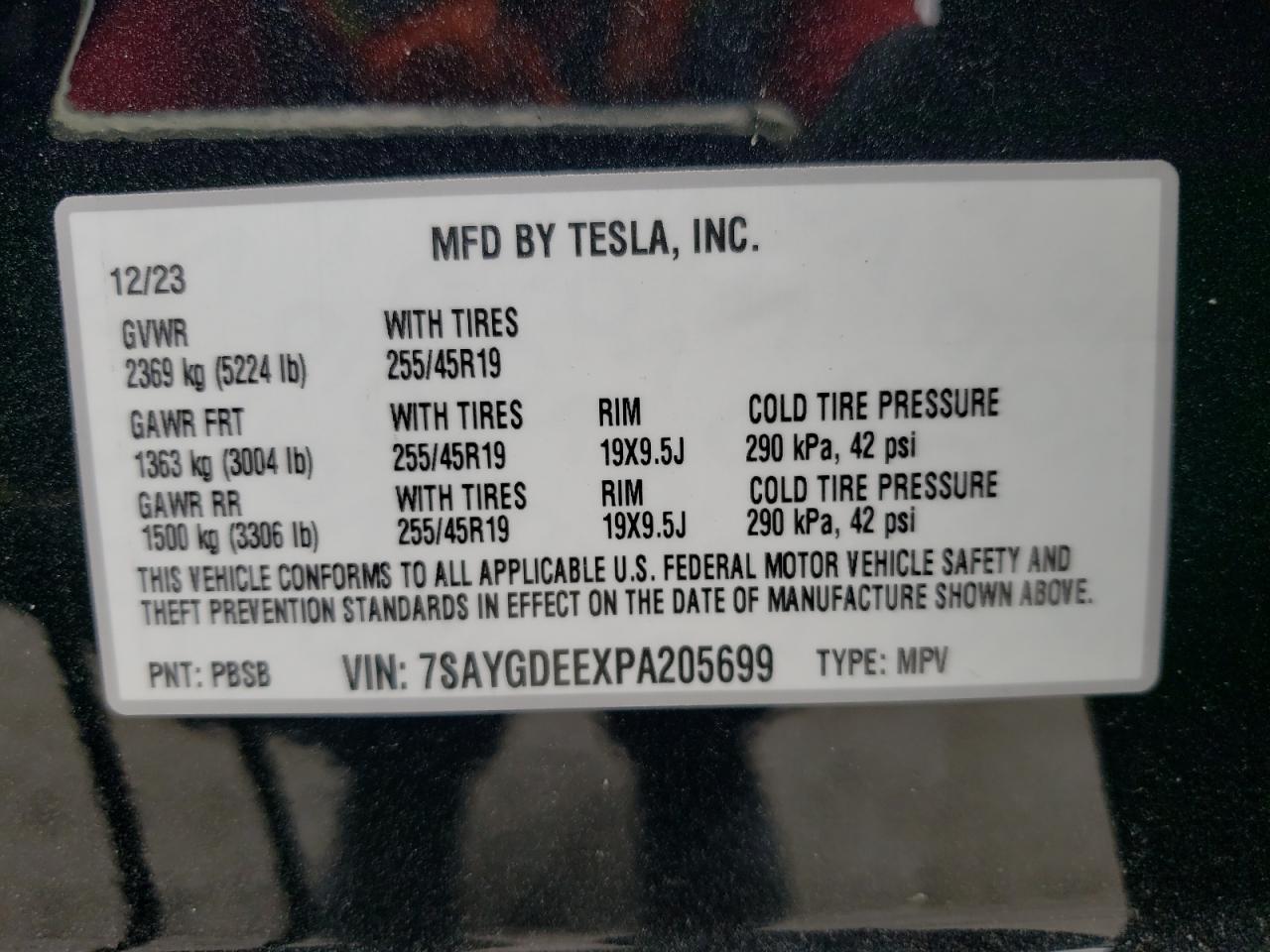 2023 TESLA MODEL Y  VIN:7SAYGDEEXPA205699