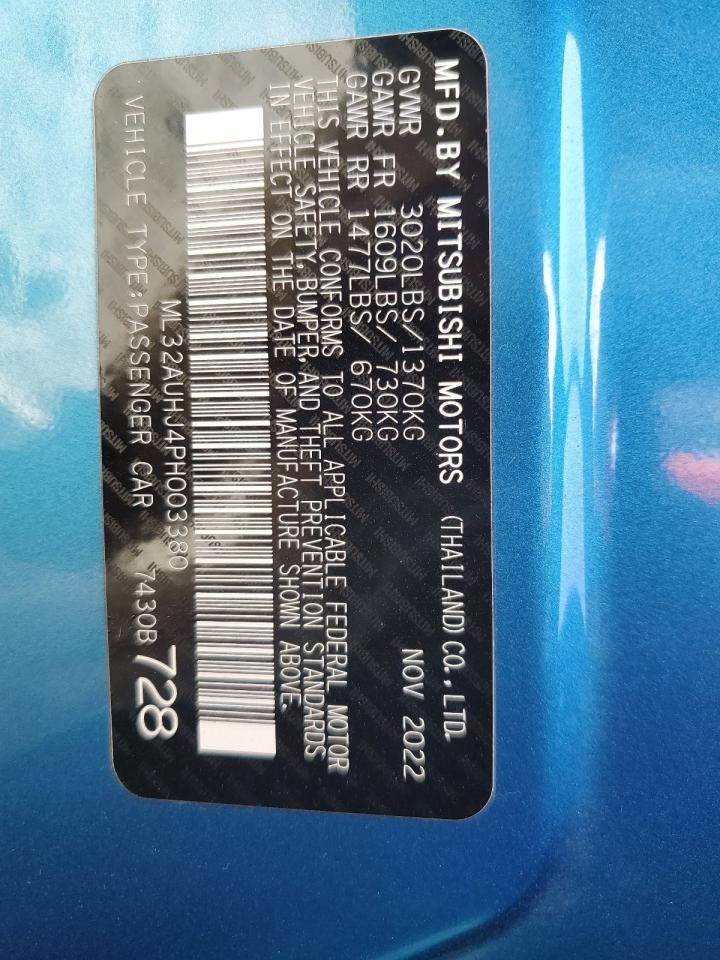 2023 MITSUBISHI MIRAGE ES VIN:ML32AUHJ4PH003380