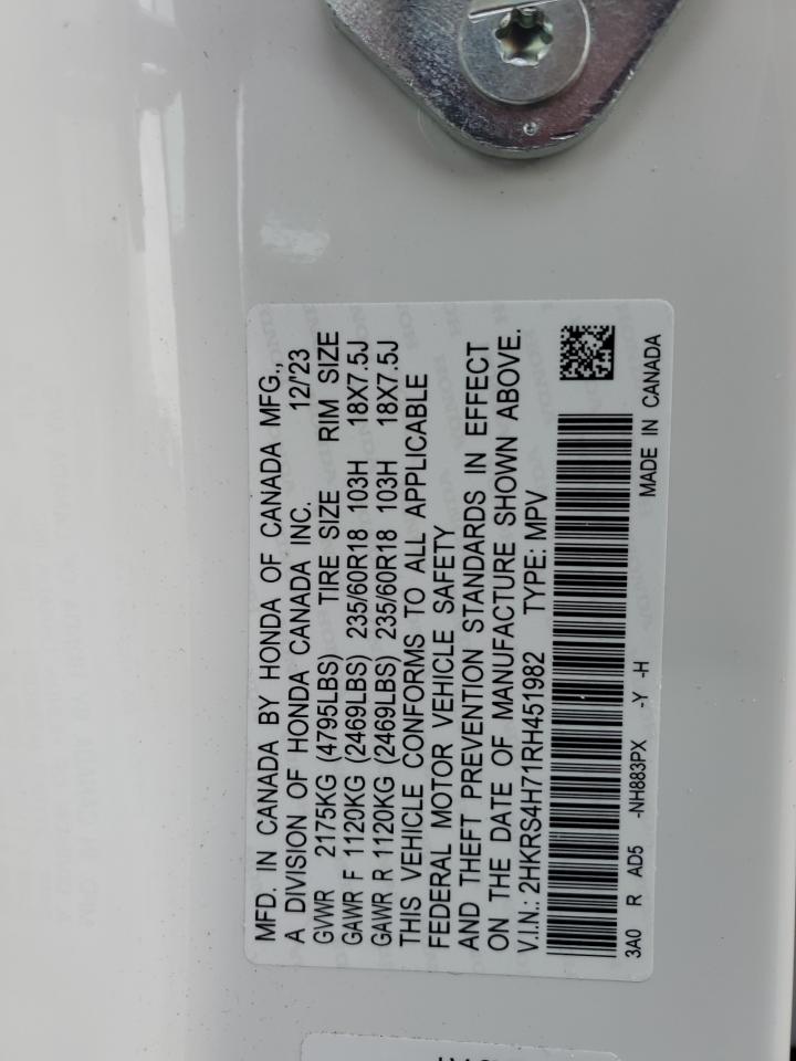 2024 HONDA CR-V EXL VIN:2HKRS4H71RH451982