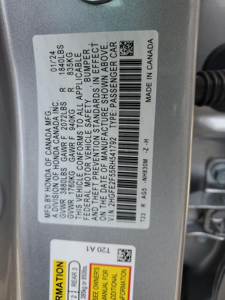 2024 HONDA CIVIC SPORT VIN:2HGFE2F55RH541792