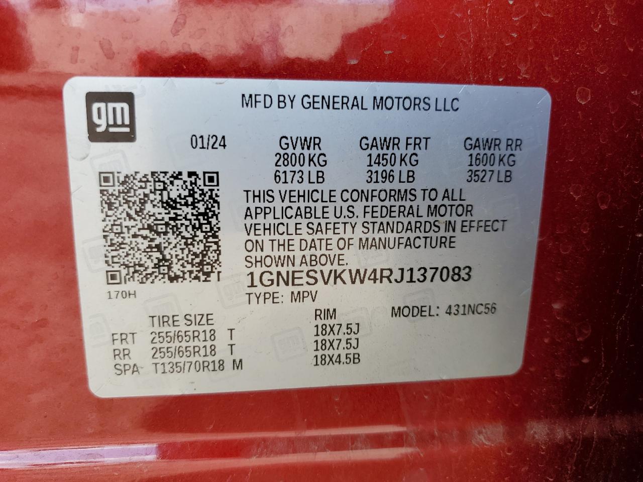 2024 CHEVROLET TRAVERSE LIMITED LT VIN:1GNESVKW4RJ137083