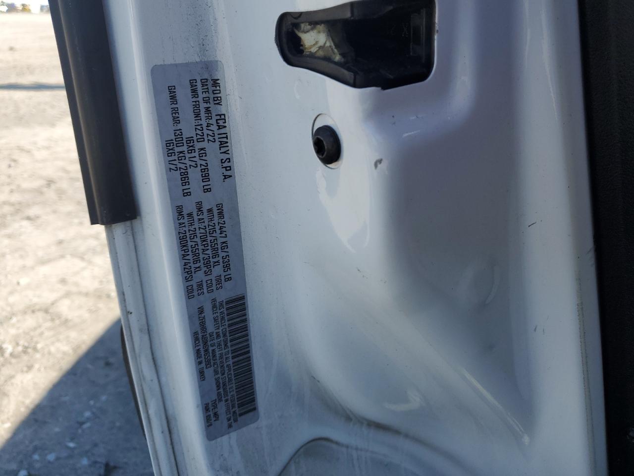 2022 RAM PROMASTER CITY TRADESMAN VIN:ZFBHRFAB1N6W65993