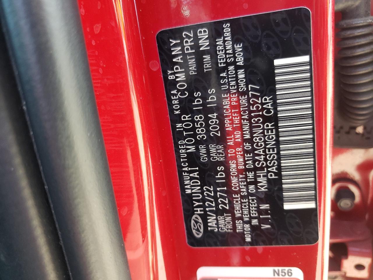 2022 HYUNDAI ELANTRA SEL VIN:KMHLS4AG8NU315277