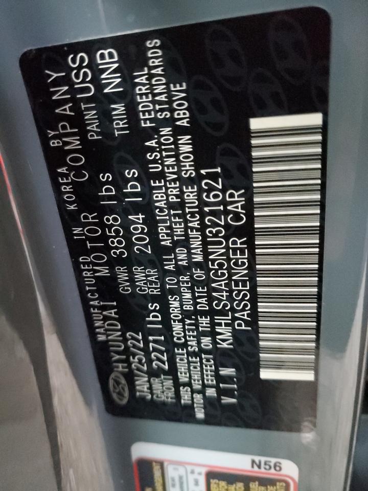 2022 HYUNDAI ELANTRA SEL VIN:KMHLS4AG5NU321621