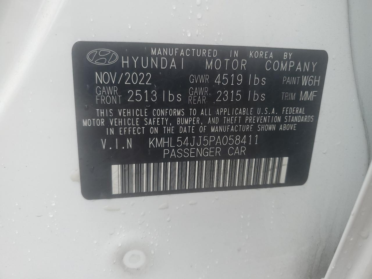 2023 HYUNDAI SONATA HYBRID VIN:KMHL54JJ5PA058411