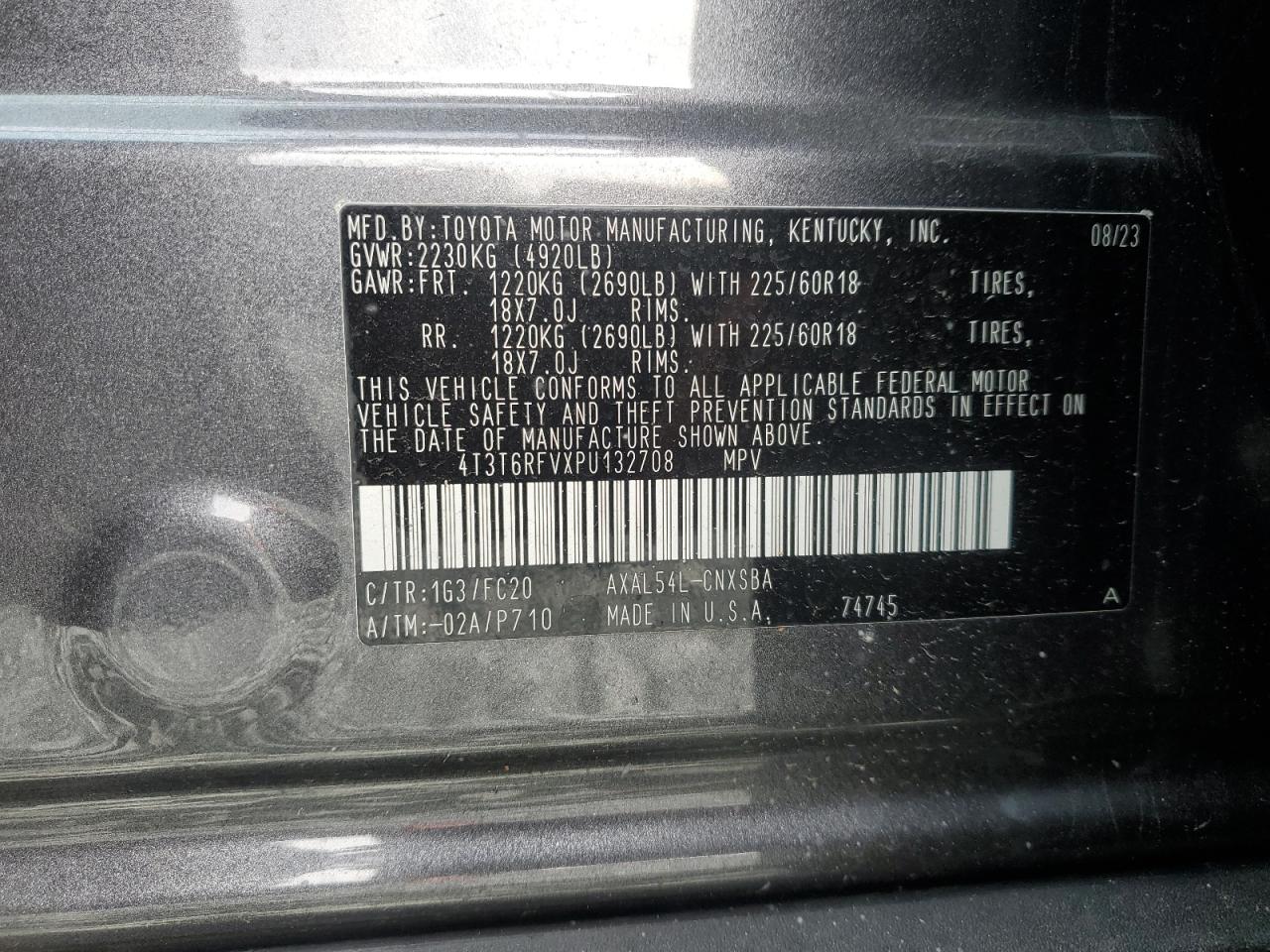 2023 TOYOTA RAV4 SE VIN:4T3T6RFVXPU132708