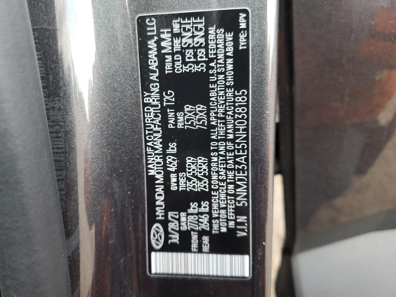 2022 HYUNDAI TUCSON LIMITED VIN:5NMJE3AE5NH038185