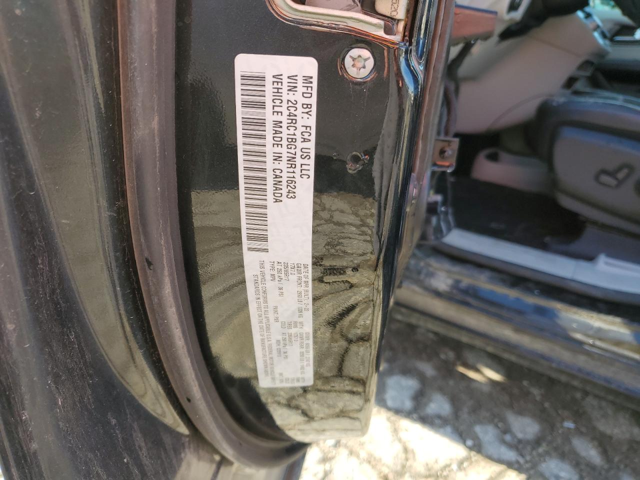2022 CHRYSLER PACIFICA TOURING L VIN:2C4RC1BG7NR116243