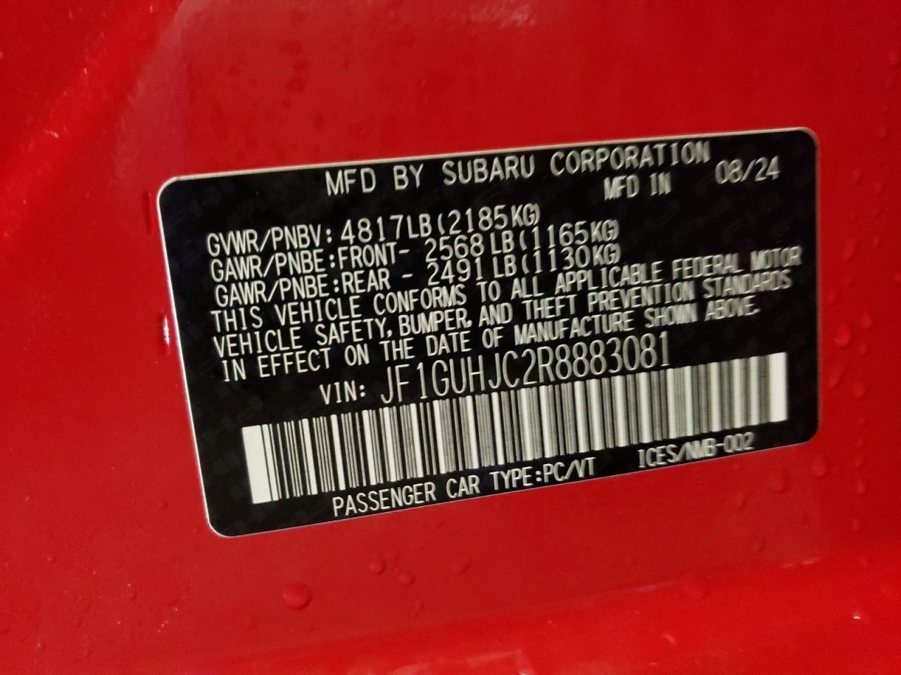 2024 SUBARU IMPREZA RS VIN:JF1GUHJC2R8883081