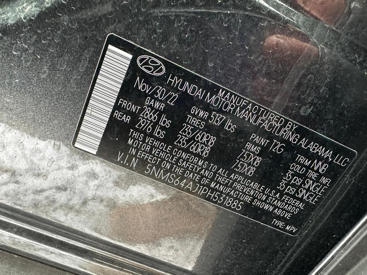 2023 HYUNDAI SANTA FE XRT VIN:5NMS64AJ1PH531885