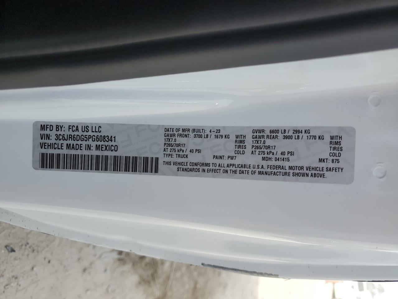 2023 RAM 1500 CLASSIC TRADESMAN VIN:3C6JR6DG5PG608341