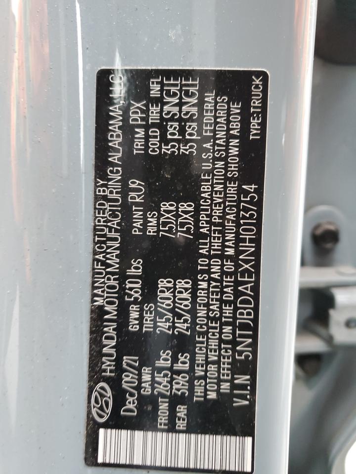 2022 HYUNDAI SANTA CRUZ SEL VIN:5NTJBDAEXNH013754