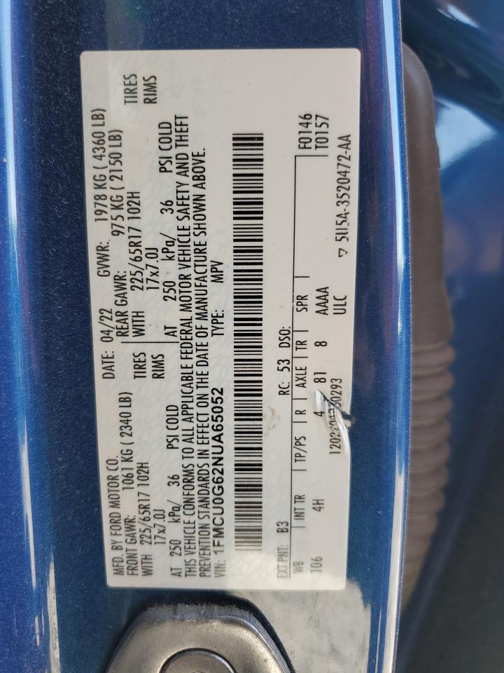2022 FORD ESCAPE SE VIN:1FMCU0G62NUA65052