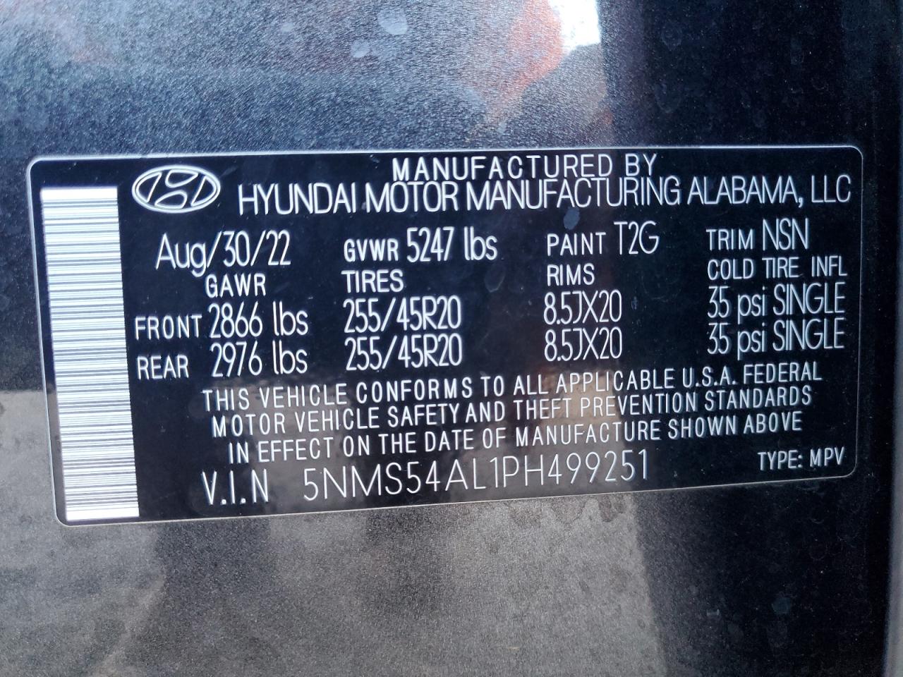 2023 HYUNDAI SANTA FE CALLIGRAPHY VIN:5NMS54AL1PH499251