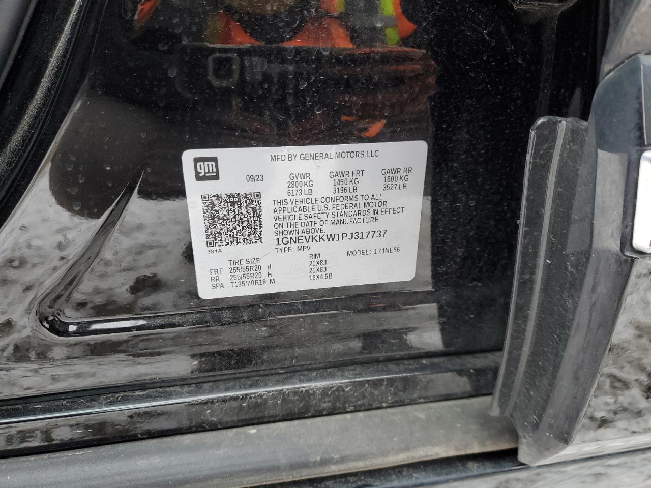 2023 CHEVROLET TRAVERSE PREMIER VIN:1GNEVKKW1PJ317737