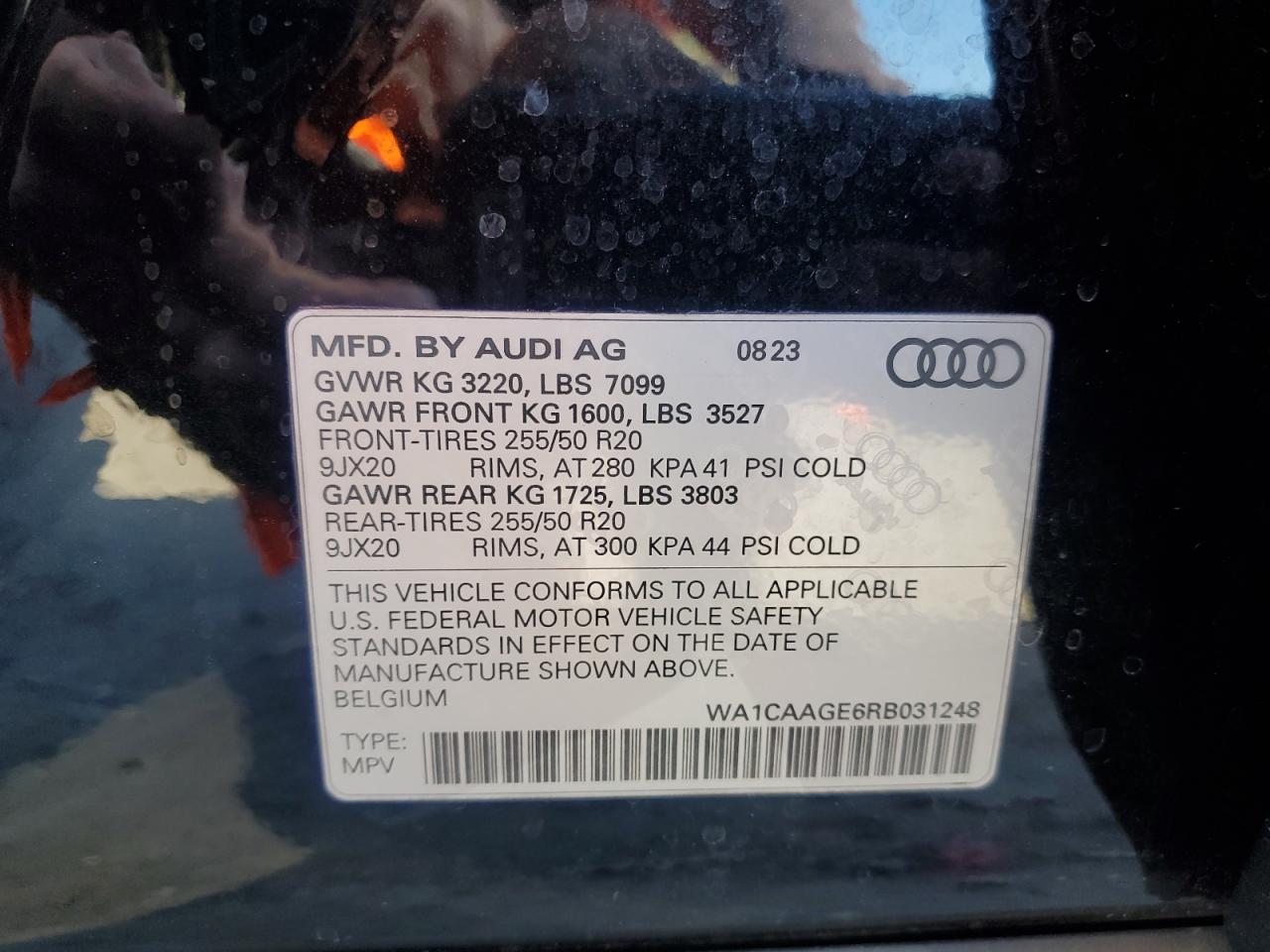 2024 AUDI Q8 E-TRON SPORTBACK PREMIUM PLUS VIN:WA1CAAGE6RB031248