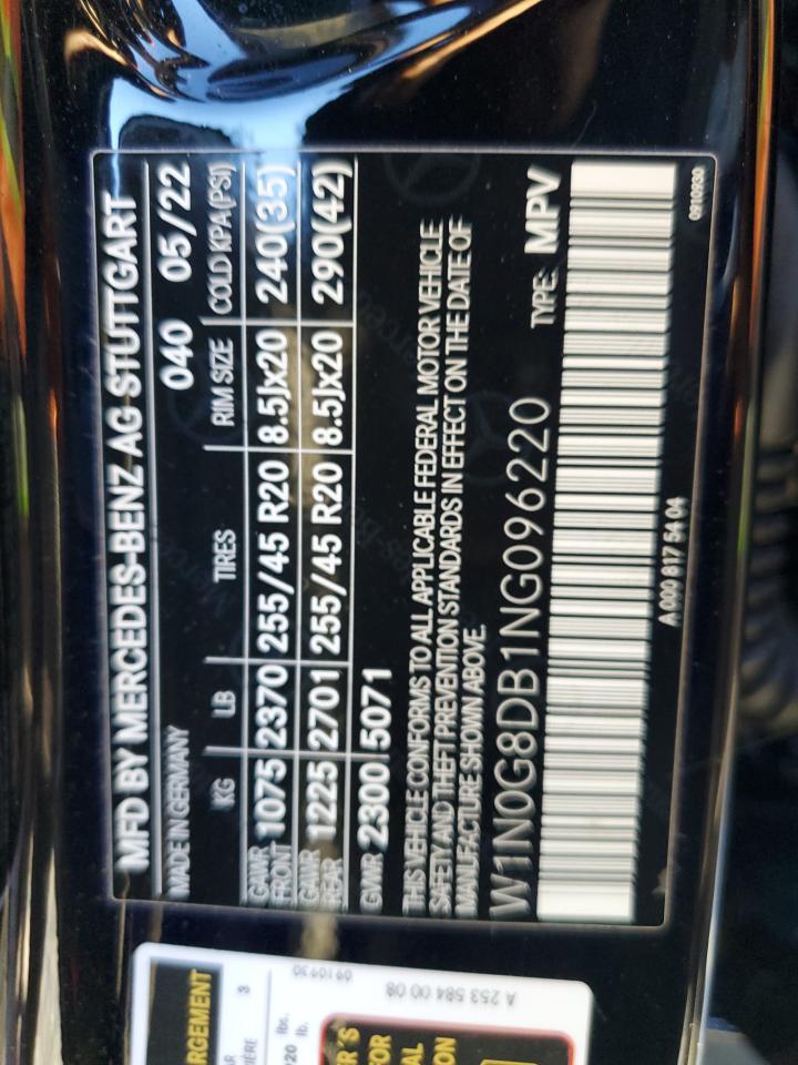 2022 MERCEDES-BENZ GLC 300 VIN:W1N0G8DB1NG096220