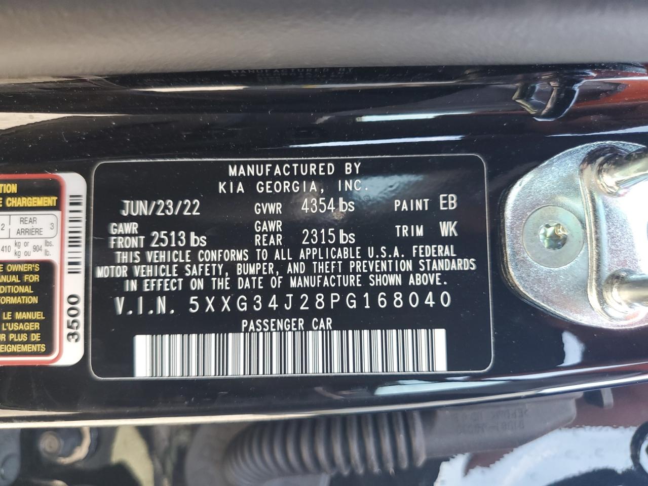 2023 KIA K5 EX VIN:5XXG34J28PG168040
