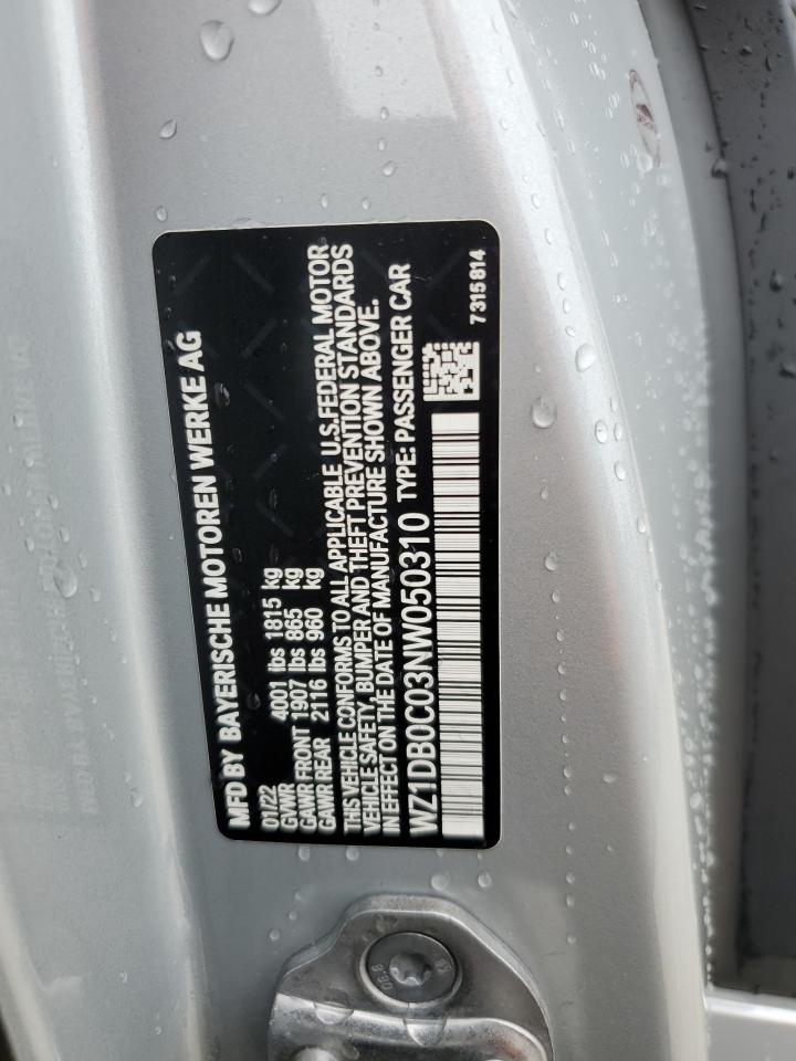 2022 TOYOTA SUPRA BASE VIN:WZ1DB0C03NW050310