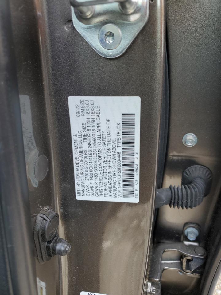 2023 HONDA RIDGELINE RTL VIN:5FPYK3F58PB004446