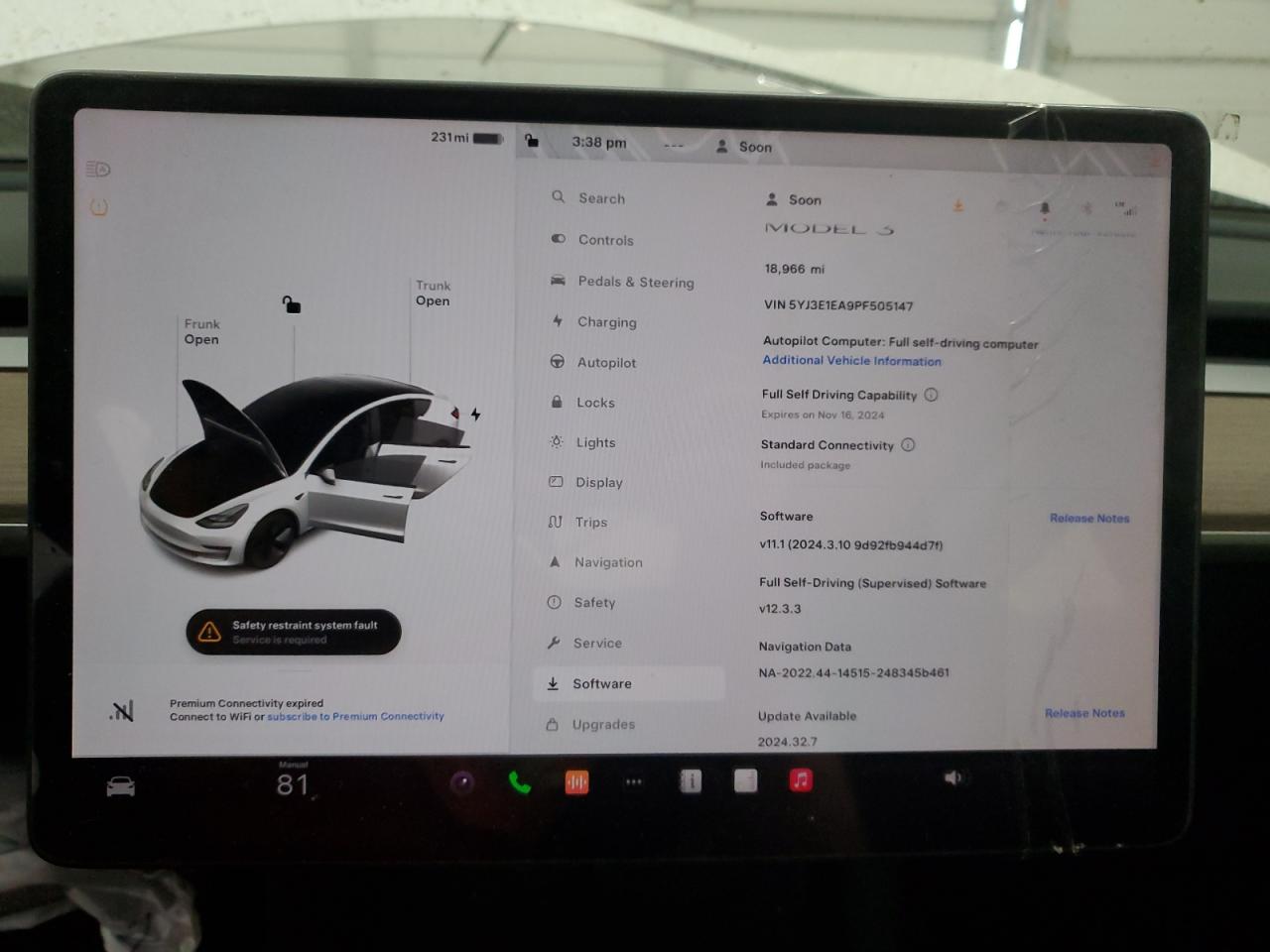 2023 TESLA MODEL 3  VIN:5YJ3E1EA9PF505147