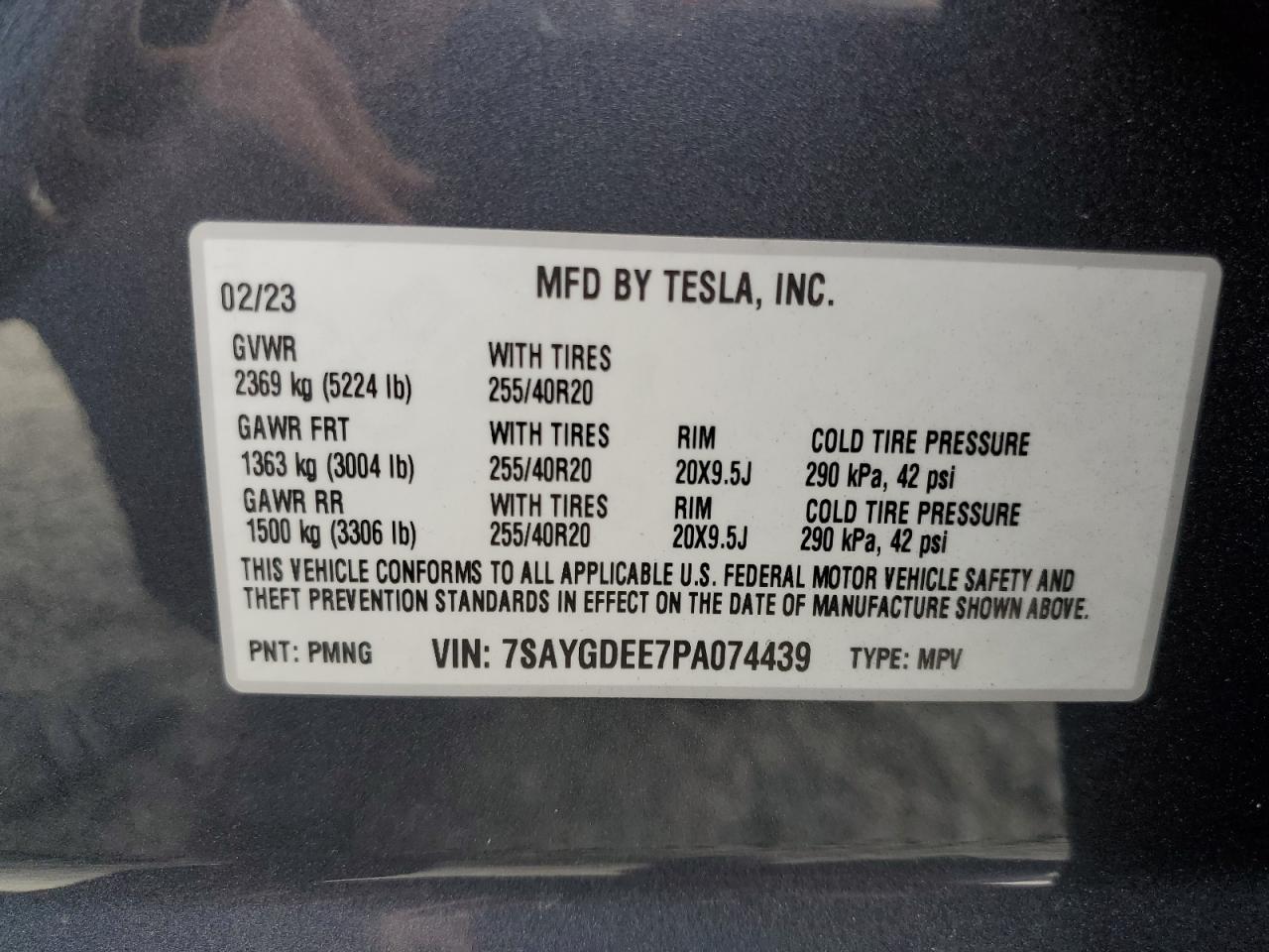 2023 TESLA MODEL Y  VIN:7SAYGDEE7PA074439