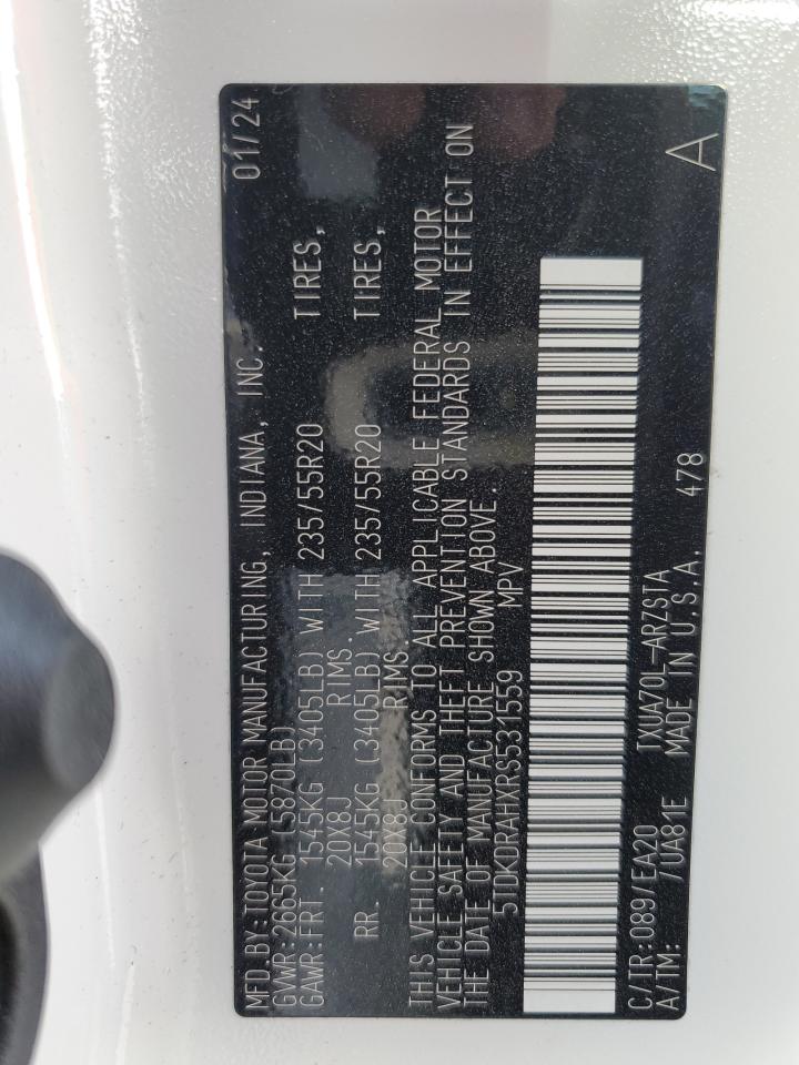 2024 TOYOTA HIGHLANDER LE VIN:5TDKDRAHXRS531559