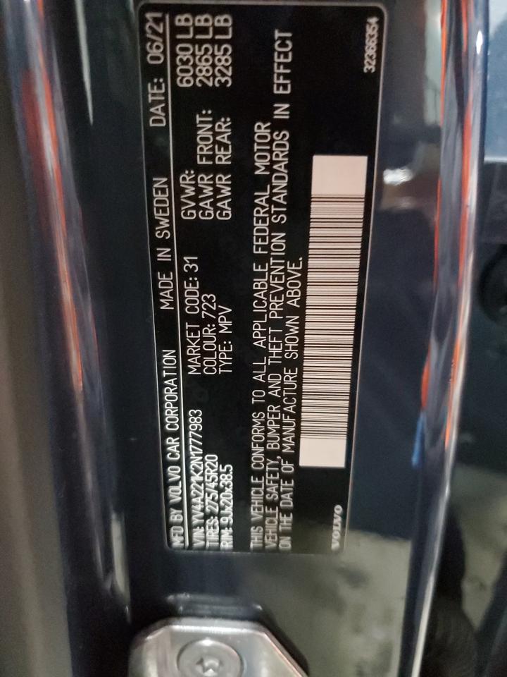 2022 VOLVO XC90 T6 MOMENTUM VIN:YV4A221K2N1777983