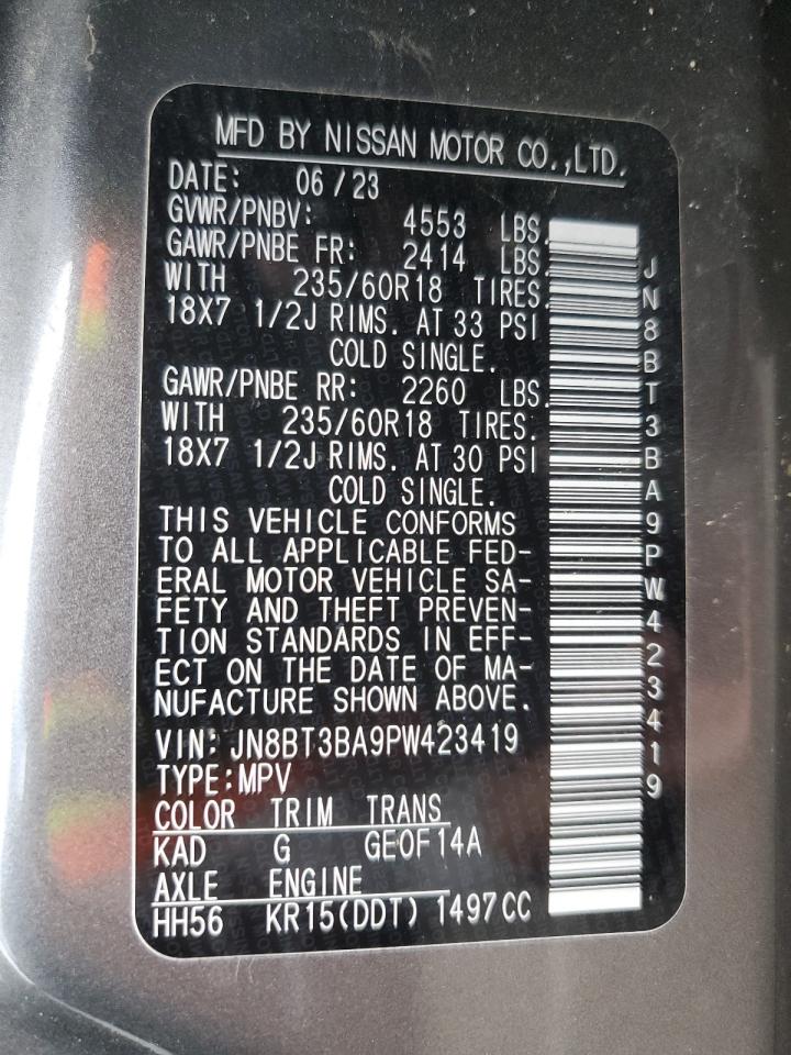 2023 NISSAN ROGUE SV VIN:JN8BT3BA9PW423419